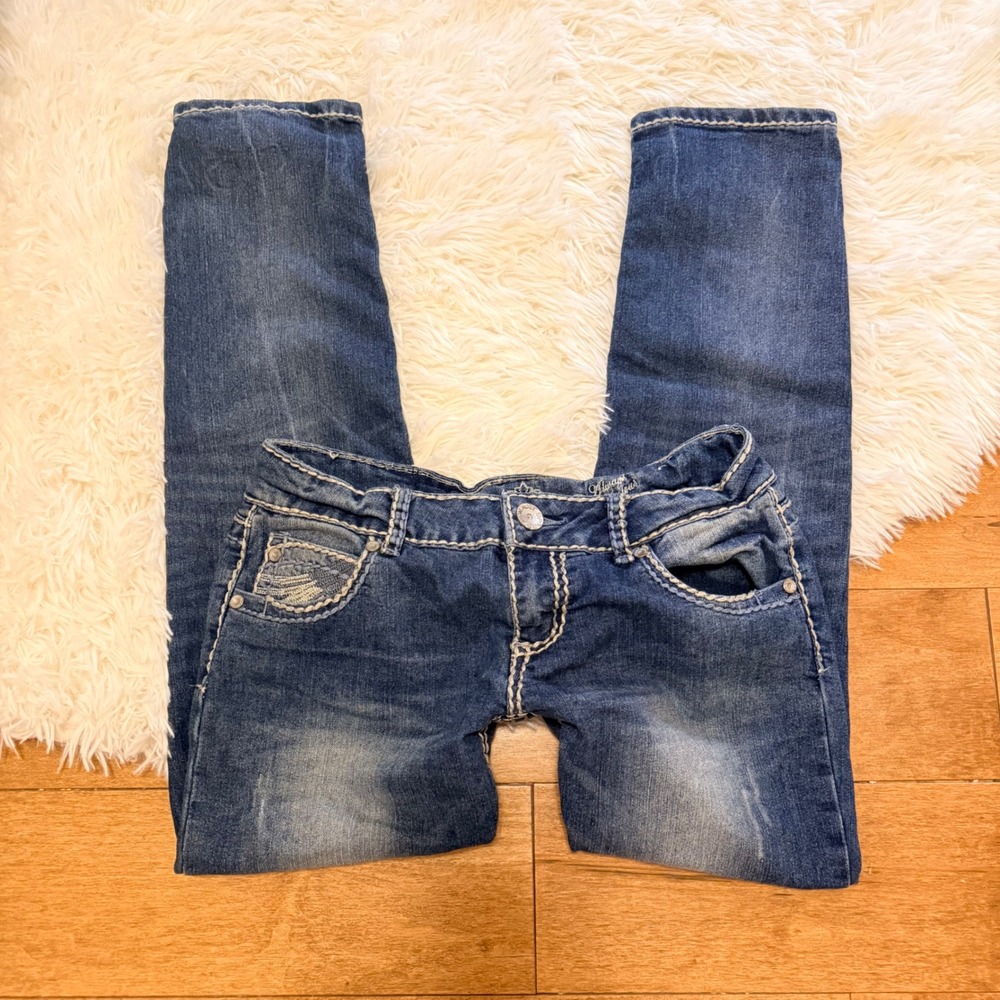 Almost Famous Womens Thick Stitch Low Rise Skinny Jeans Medium Wash Size 7